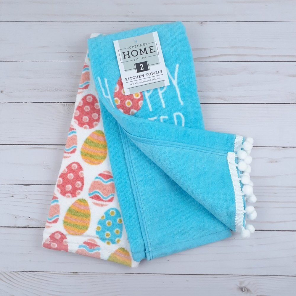 Terry Cloth Kitchen Towels Easter Bunny Eggs Set of 2 - Picture 2 of 4
